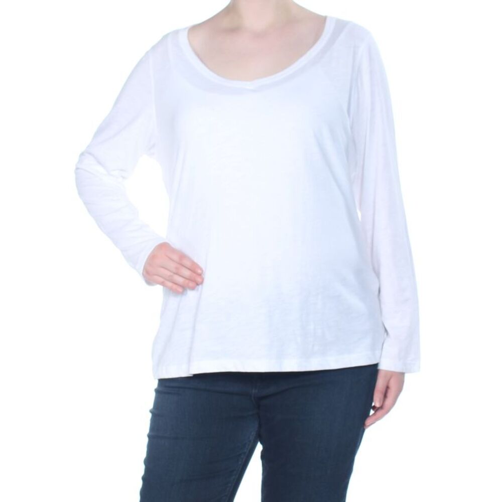 BOBBIE & BROOKS Womens White Long Sleeve Scoop Neck Top Plus Size: 2X
